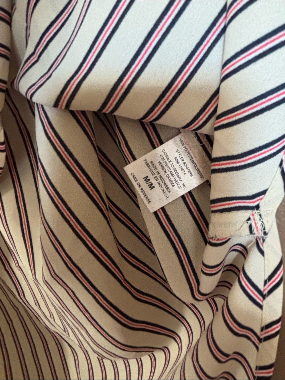 PLEIONE MEDIUM Striped Short-Sleeve V-Neck Blouse - Cream with Burgundy Stripes - Picture 3 of 3